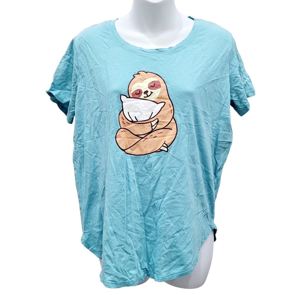 2/$20 George Turquoise Blue Sloth Graphic Top Tee T-shirt Size: M